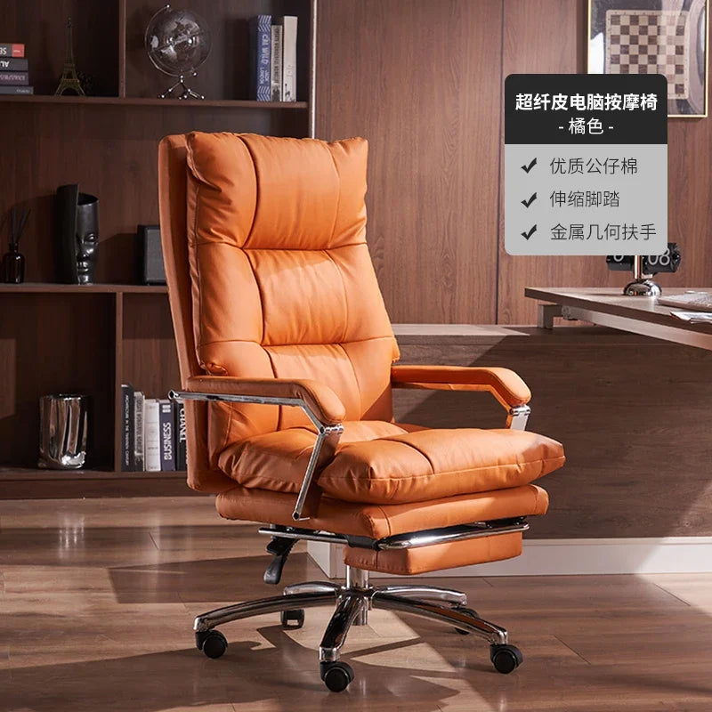 Cowhide Leather Office Chair Ergonomic — Caramel Tan | KIMLUD