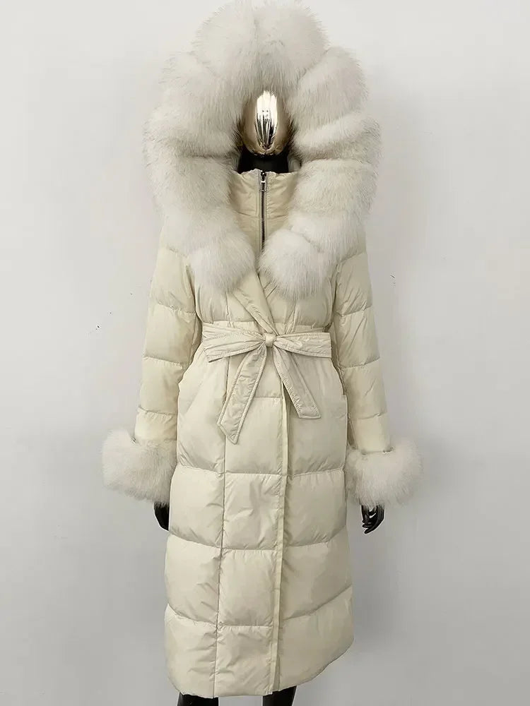 Down Coat – Fur Collar Hooded – Duck Down – White | KIMLUD