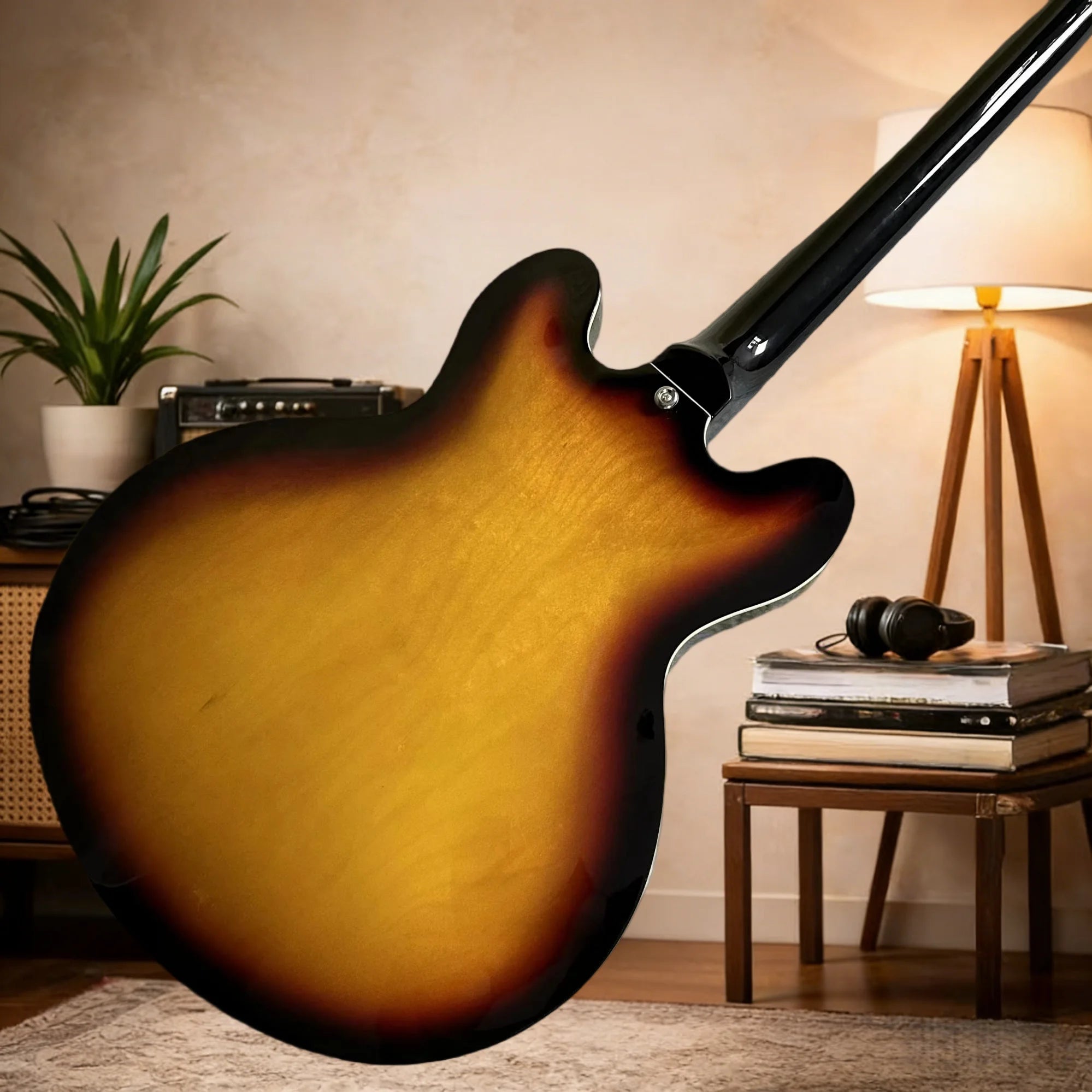 Maple-Body Electric Guitar Half-Hollow Design Sunset 335 With Rosewood Neck 22-Fret — Sunburst | KIMLUD