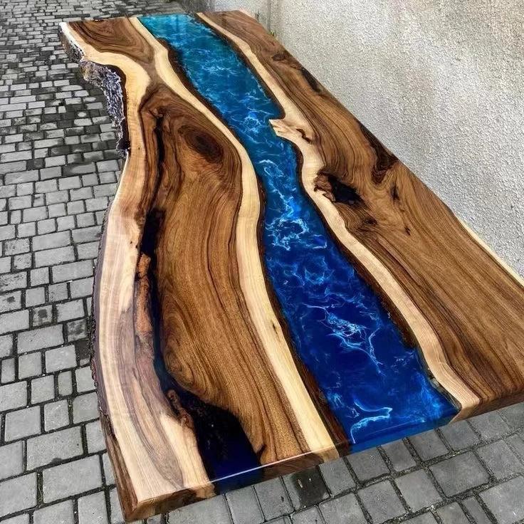 Walnut Solid River Epoxy Dining Table — Walnut | KIMLUD