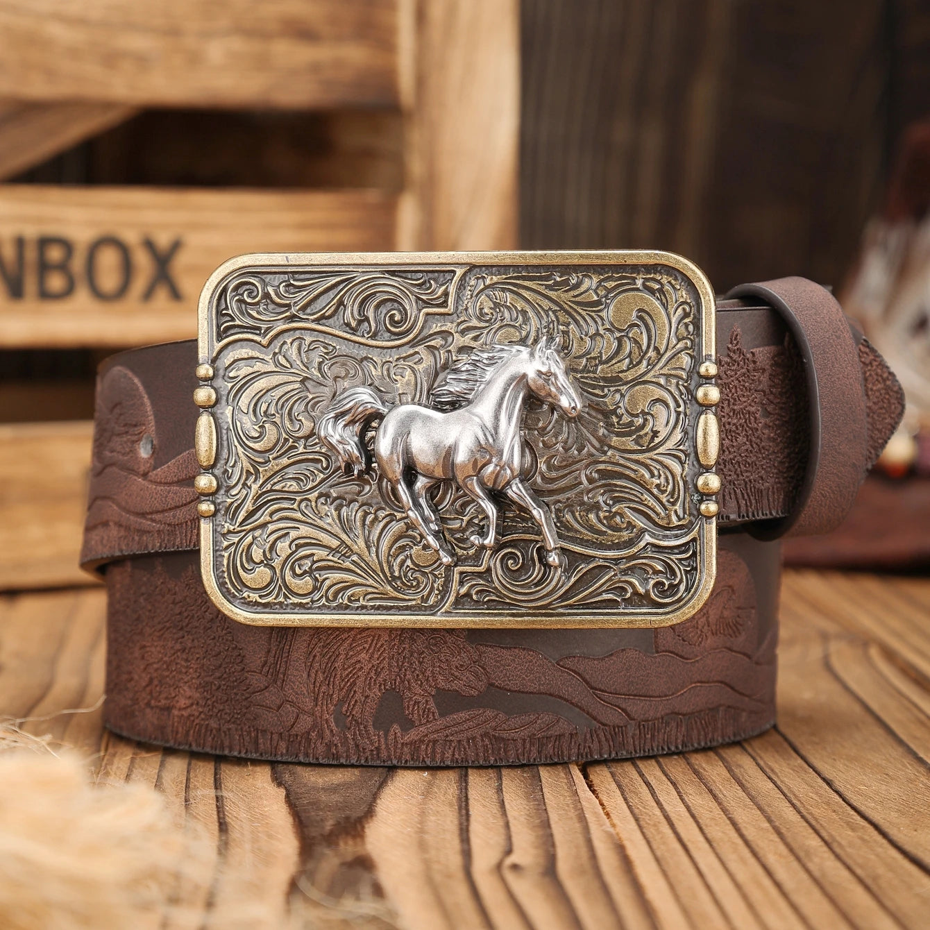 Belt - Western Buckle - PU - Brown | KIMLUD