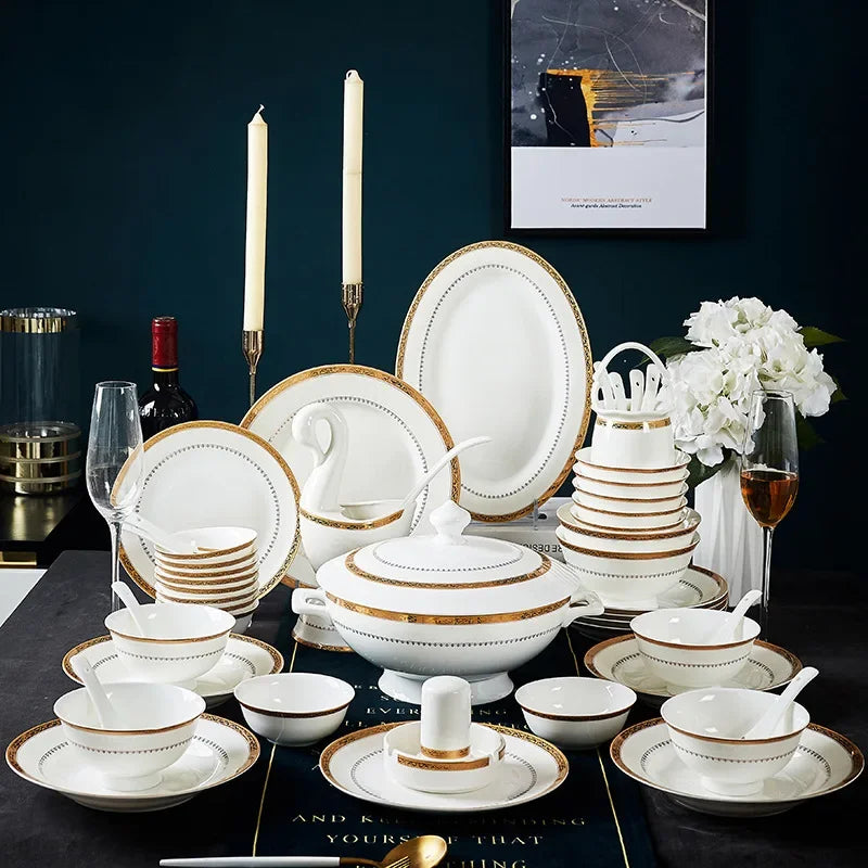 Jingdezhen Porcelain Bowl and Plate Set Modern Minimalism — Ivory White | KIMLUD