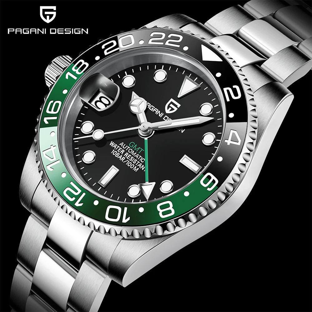 PAGANI DESIGN New NH34 Fully Automatic Mechanical Watch Men's Luxury Sapphire Glass 40MM Ceramic bezel GMT Watch 100M Waterproof