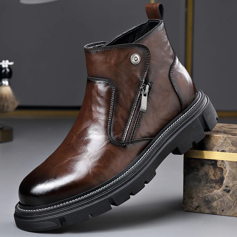Men's Leather Boots – Non-Slip High Top Casual – Genuine Leather | KIMLUD