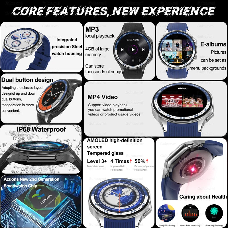 DT Watch X Smart Watch Men 466*466 AMOLED HD Screen 32gB Memory 3D Surround Vision Watch BT Call IP68 Waterproof Smartwatch Man