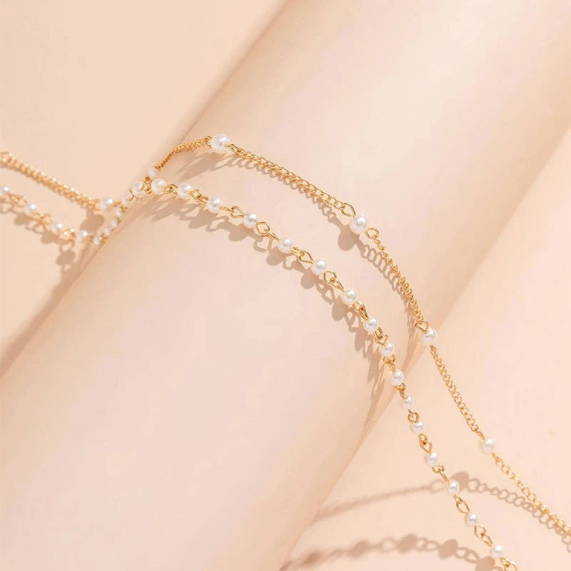 Pearl Chain Belly Chain Double Layer — White | KIMLUD