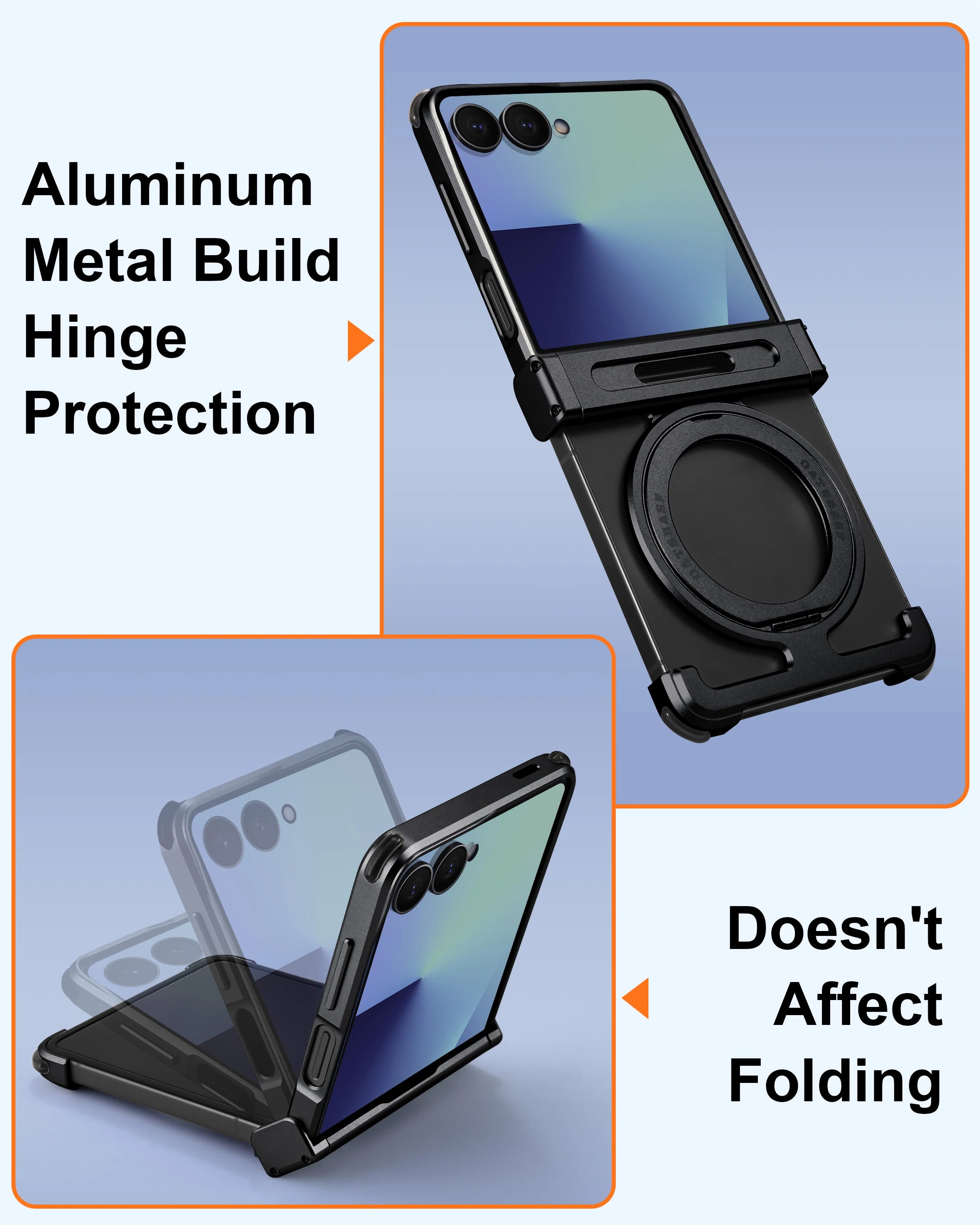 Oatsbasf Metal Frameless Phone Case for Samsung Galaxy Z Flip 7 with Kickstand 360°Rotation Magnetic Shockproof Protective Cover