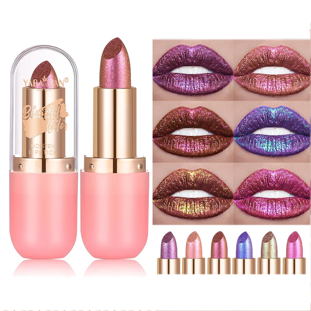 Color Changing Matte Lipstick With Glitter Diamond Finish — Metallic Violet | KIMLUD