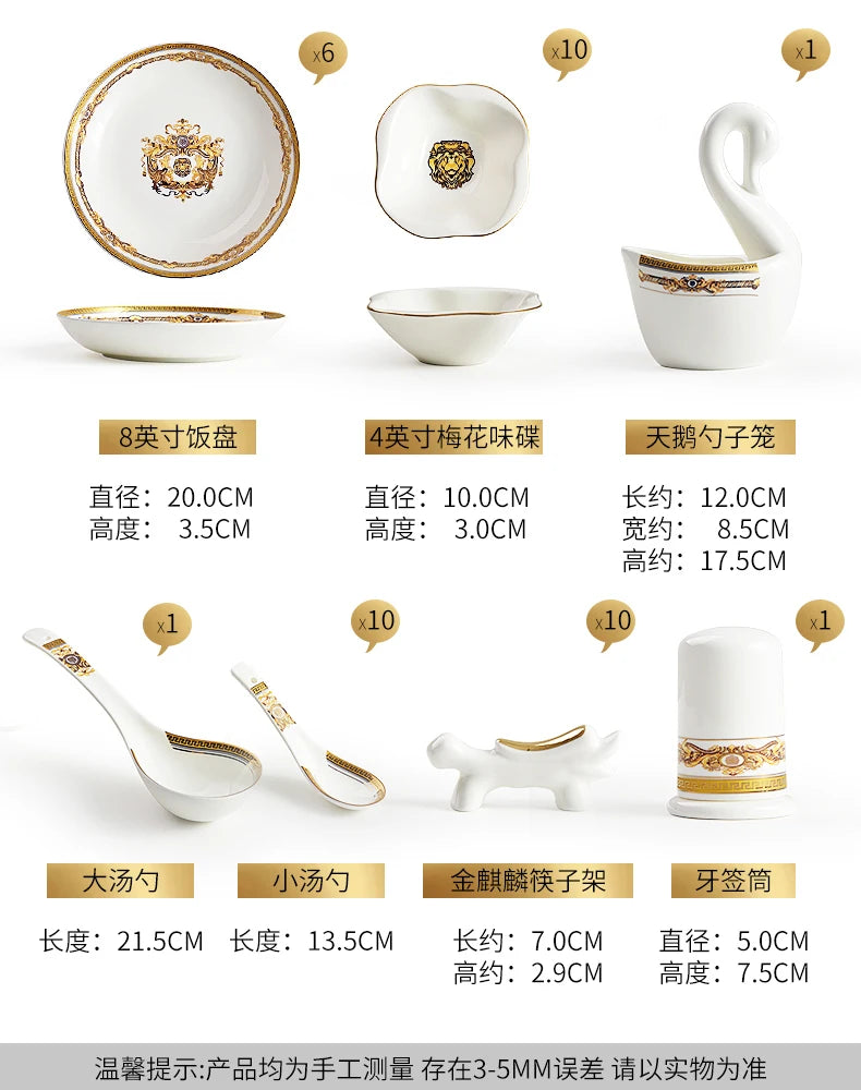 Gilded Bone China Dinnerware Set 60-Piece — Ivory | KIMLUD