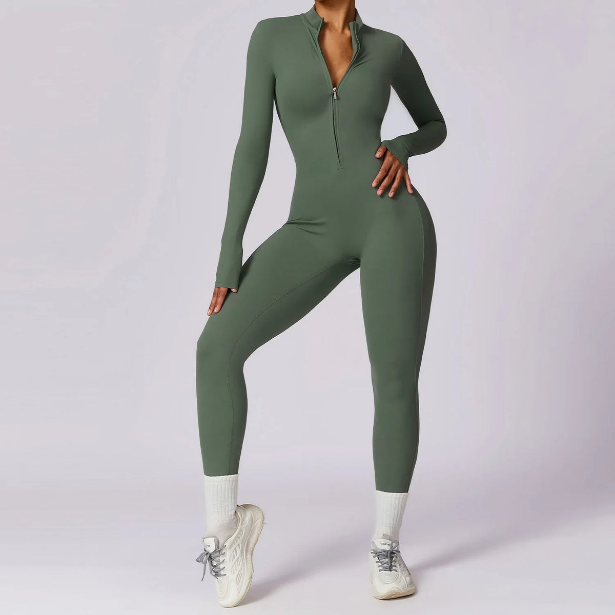 Yoga Jumpsuit – Seamless Zipper – Polyester Long Sleeve | KIMLUD