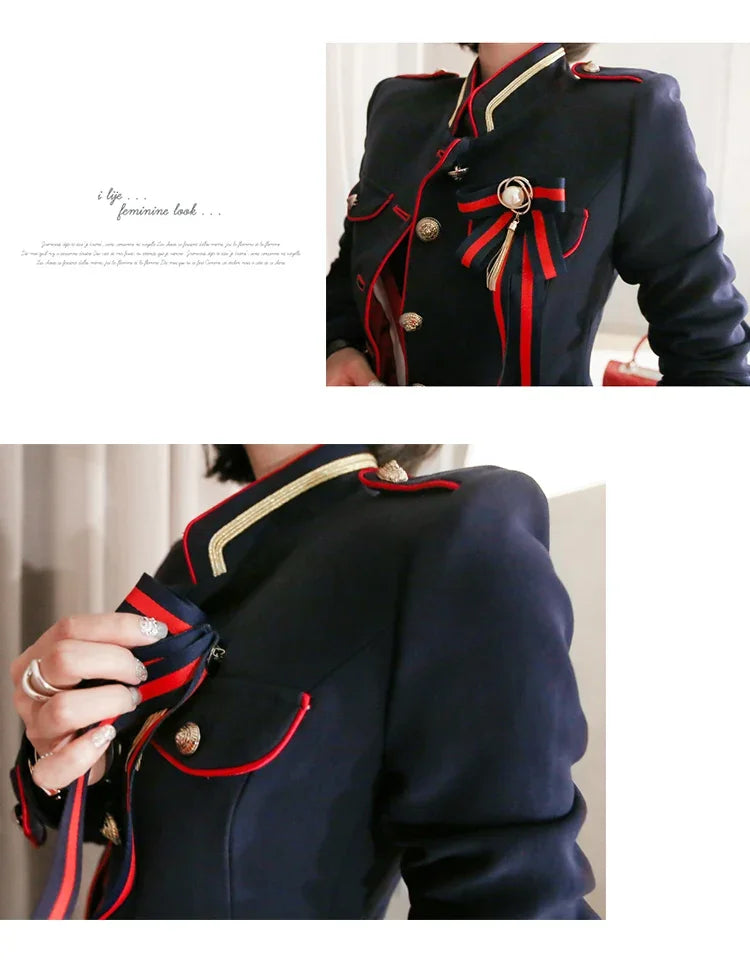 Women's Vintage Stand Collar Single-breasted Long Sleeve Short Jacket Autumn/winter Fashion Slim Fit