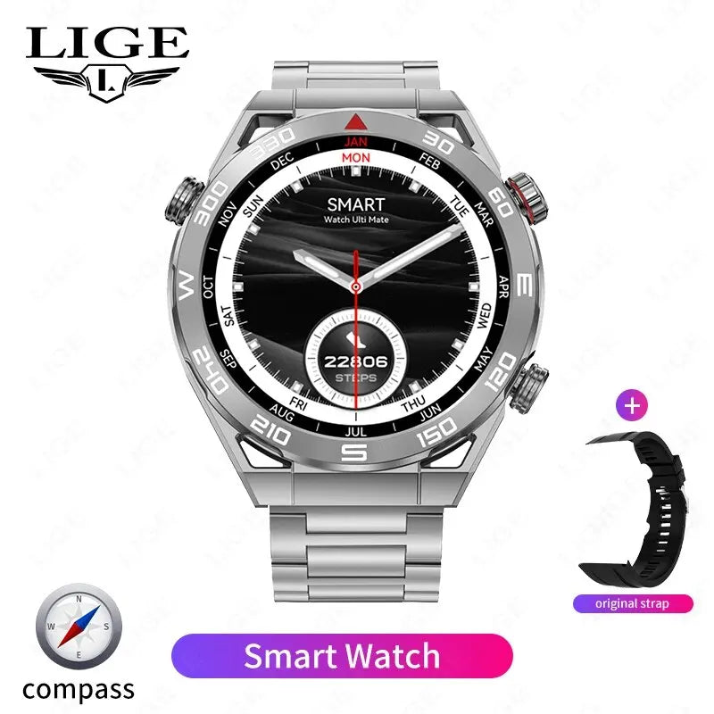 2024 LIGE NFC ECG PPG Bluetooth Call Smartwatch GPS Tracker Motion Bracelet Fitness For Huawei Watches Ultimate Smart Watch Men
