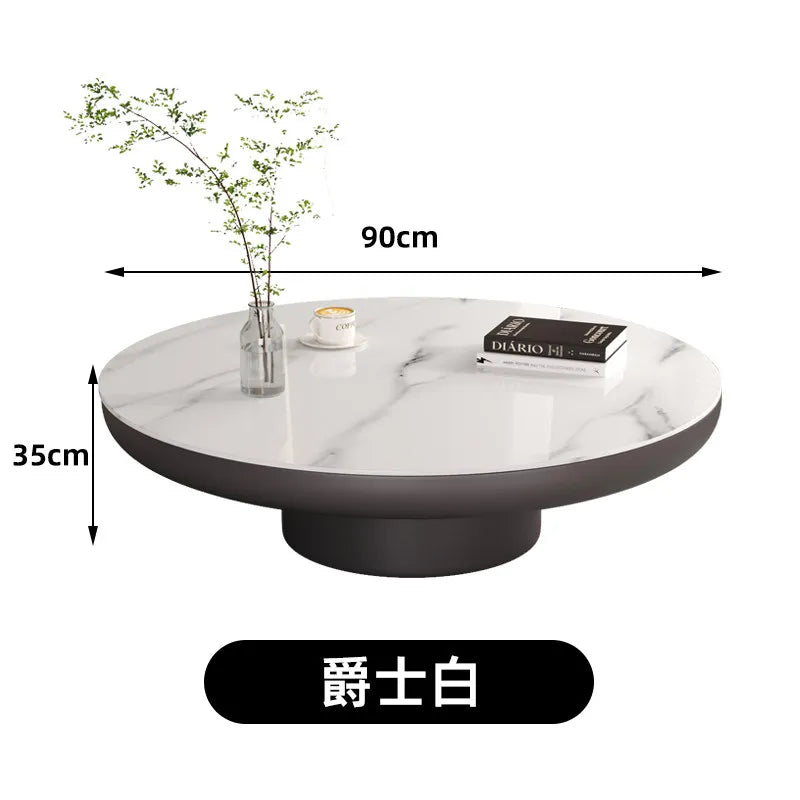 Italian Luxury Round Coffee Table Veined Marble Surface — Charcoal Gray | KIMLUD