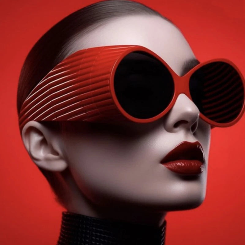 Plastic Striped Oversized Sunglasses — Red | KIMLUD