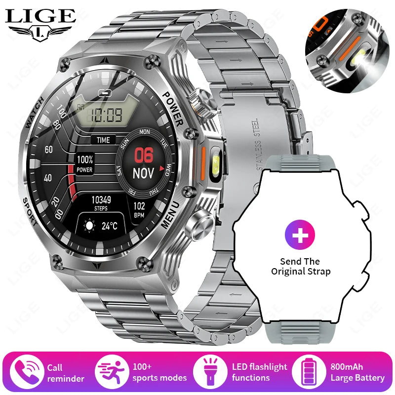 KIMLUD, LIGE New Smart Watch Men 800mAh Ultra Long Battery Life Waterproof Outdoor Sport Watches Bluetooth Call Military Smartwatch 2025, silver Steel / smart health watch, KIMLUD APPAREL - Womens Clothes