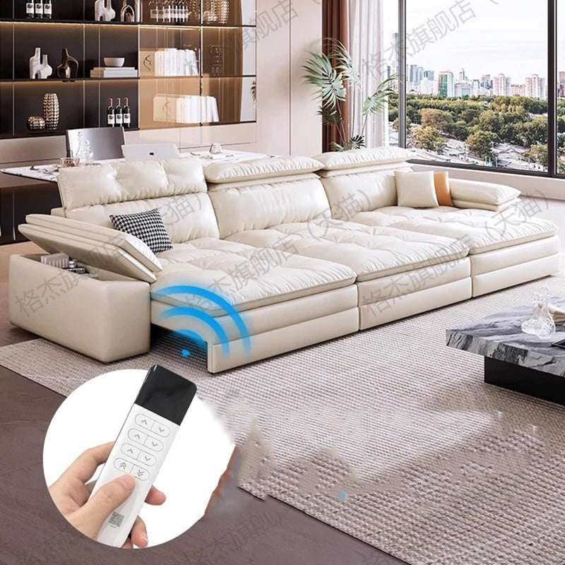 Genuine Leather Nordic Folding Recliner Sofa — White | KIMLUD