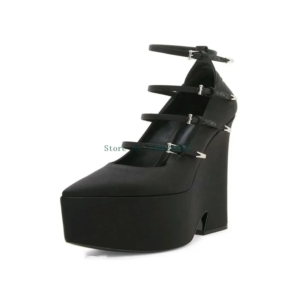 Platform Strange Style Multi Strap Pumps Sexy Pointed Toe Solid Patent Leather New Arrivlas Fashion Women Modern Shoes