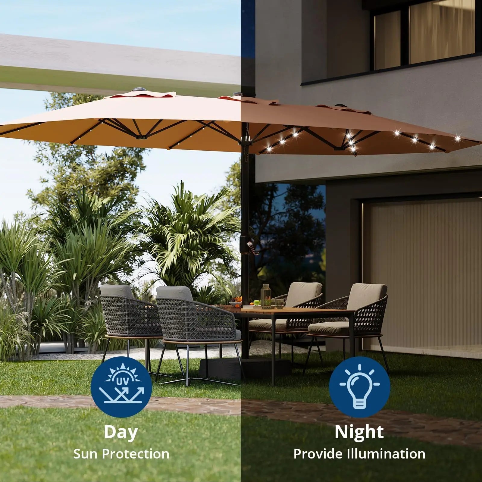 Powder-Coated Metal Crank Umbrella — Beige | KIMLUD
