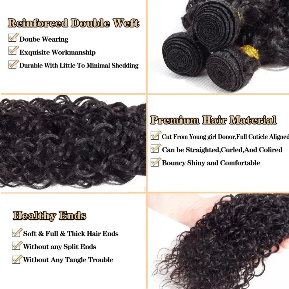 KIMLUD, 12A Brazilian Virgin 100% Human Hair Deep Wave Deep Curly Bundles Sew In Quick Weave Ponytail Closure Extensions 12-30 Inches, KIMLUD Womens Clothes