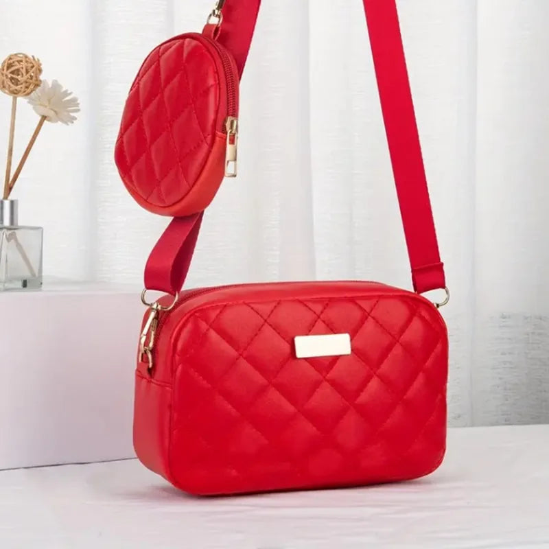 Quilted Two-Piece Crossbody Bag Set With Detachable Mini Purse — Black | KIMLUD