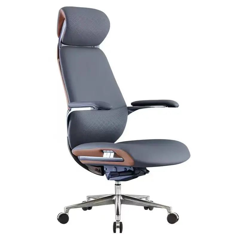 Leather Aluminum-Base Executive Chair — Brown | KIMLUD