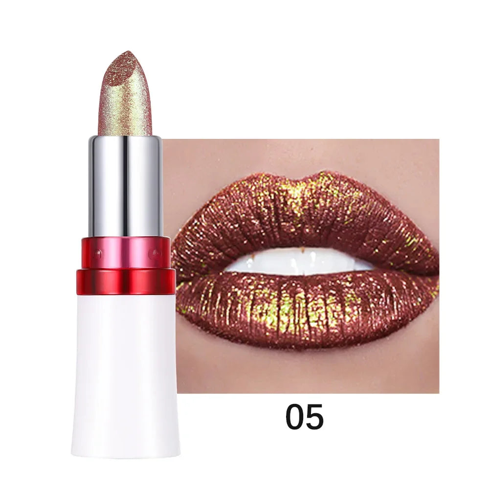 Metallic Lip Gloss Glitter Glaze Waterproof Long-Lasting — Bright Red | KIMLUD