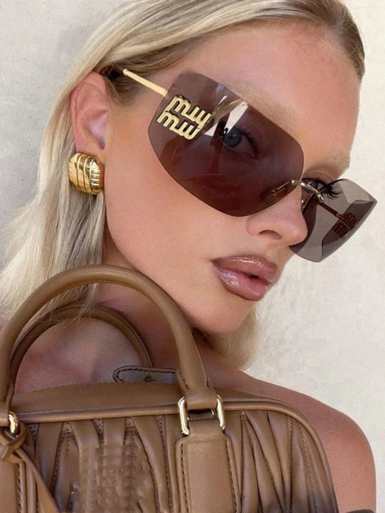Retro Square Fashion Glasses Unisex Frameless 1 Pair Large Lens Multifunctional Beach Vacation Travel Accessory Stylish Eyewear