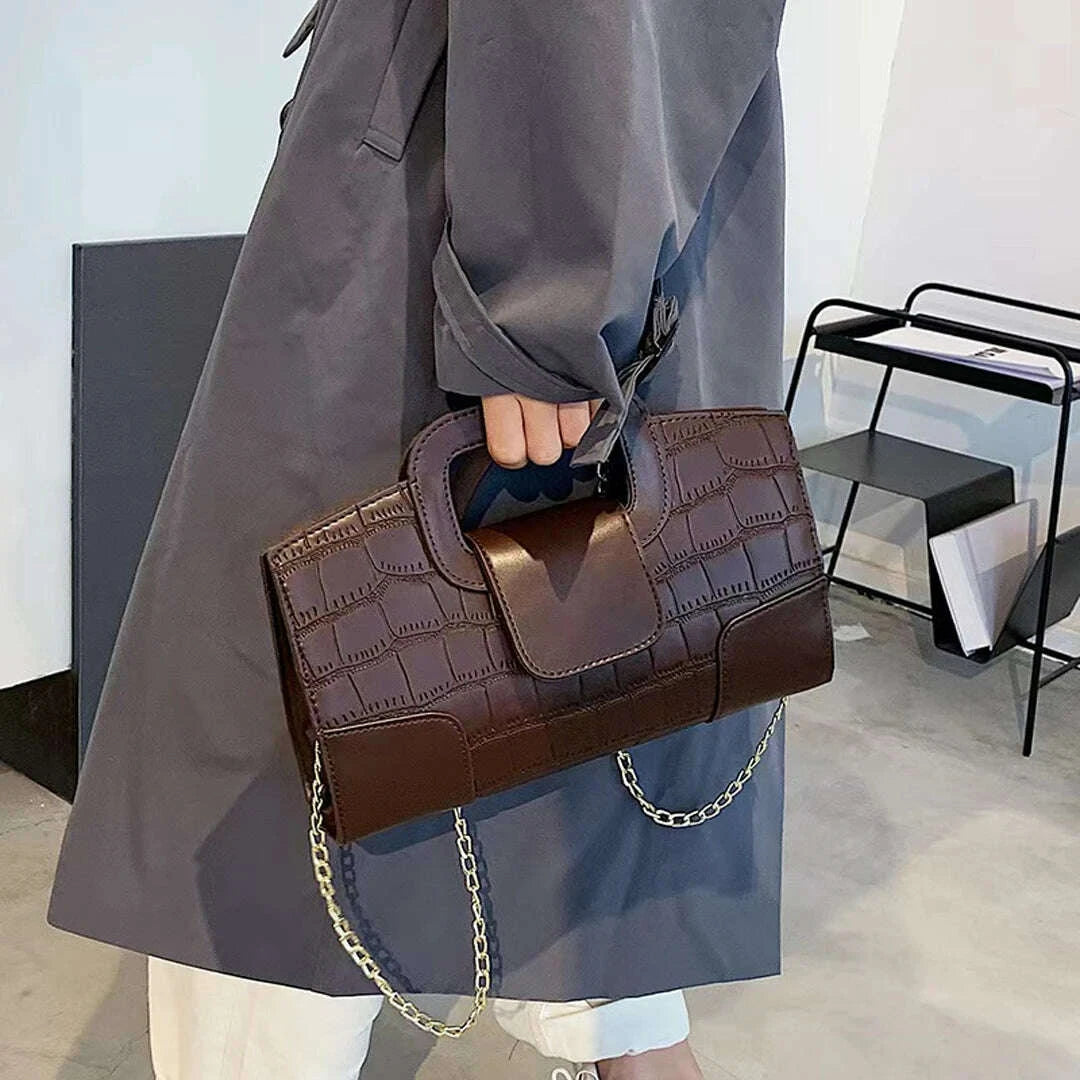 KIMLUD, 2025 New Crocodile Grain PU Leather Handbag for Women Vintage Large Capacity Evening Bag Simple Elegant Party Clutch Bag Shoulde, KIMLUD Womens Clothes