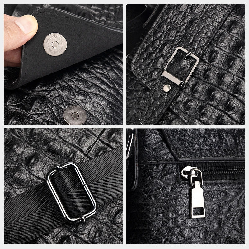 Genuine Leather Crocodile Pattern Crossbody Bag Vintage — Black | KIMLUD
