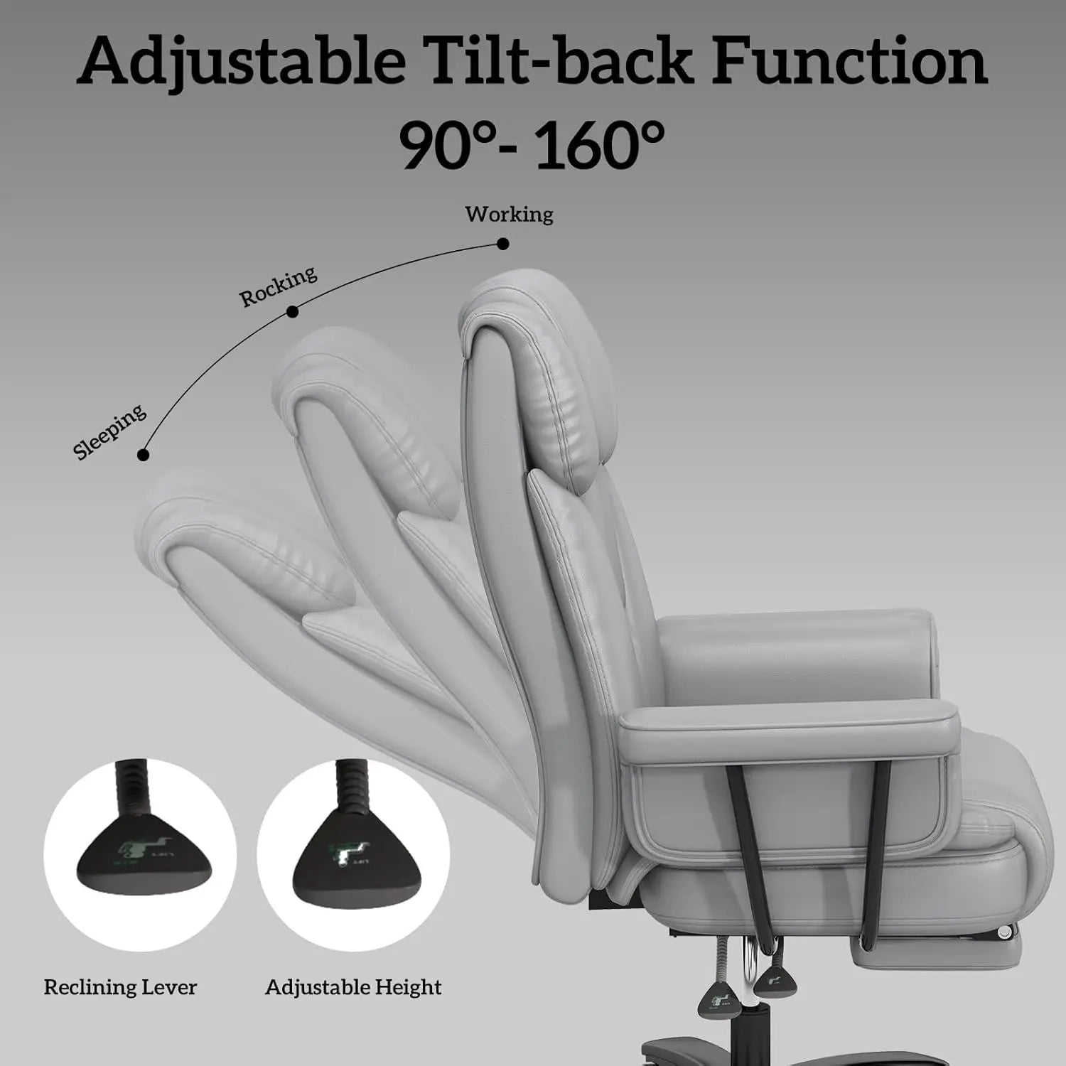 Criss Cross Chair with Wheels, 160°Big and Tall Reclining Office Desk Chair with High Back, Wide Seat, Arms, Footrest, Grey