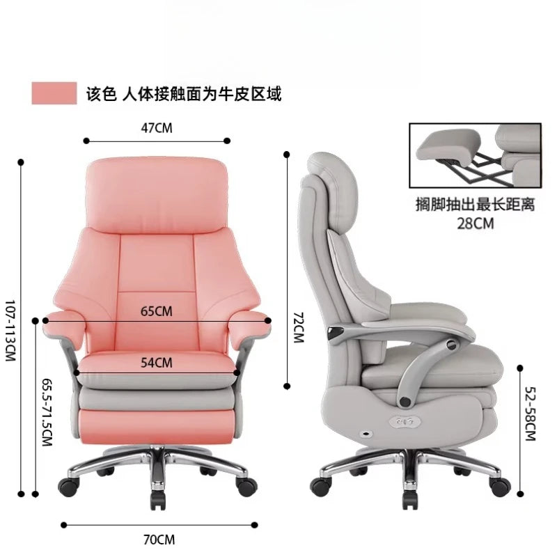 Genuine Leather Executive Office Chair Ergonomic Reclining Cushioned — Dove Gray | KIMLUD