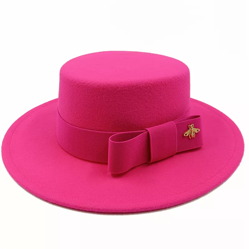 KIMLUD, Wholesale Fedora hats Winter round concave convex surface flat top bow elastic ribbon men&#39;s and women&#39;s felt jazz hats Fedora, 5 / China / 56-58cm, KIMLUD Womens Clothes
