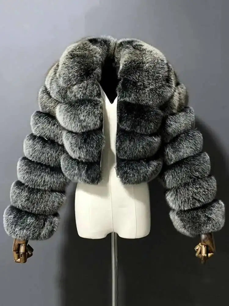 DEAT Fashion Women's Faux Fur Coat Lapel Zipper Long Sleeves Loose Thick Imitation  Fur Short Jacket Winter New 7AB6103
