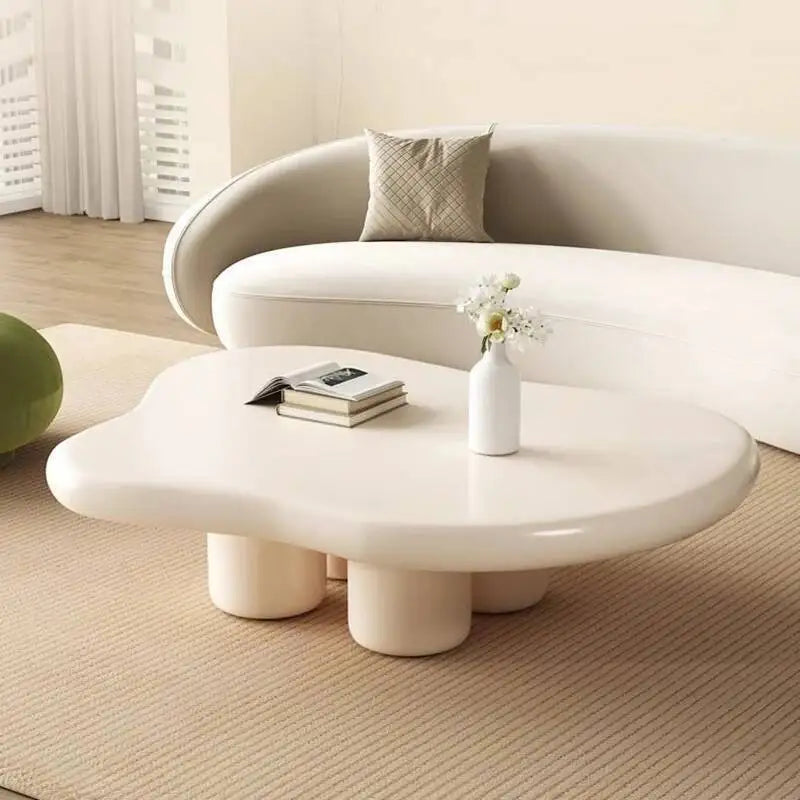 Mid Century Wood Coffee Table Set With Storage Sculptural Design — White | KIMLUD