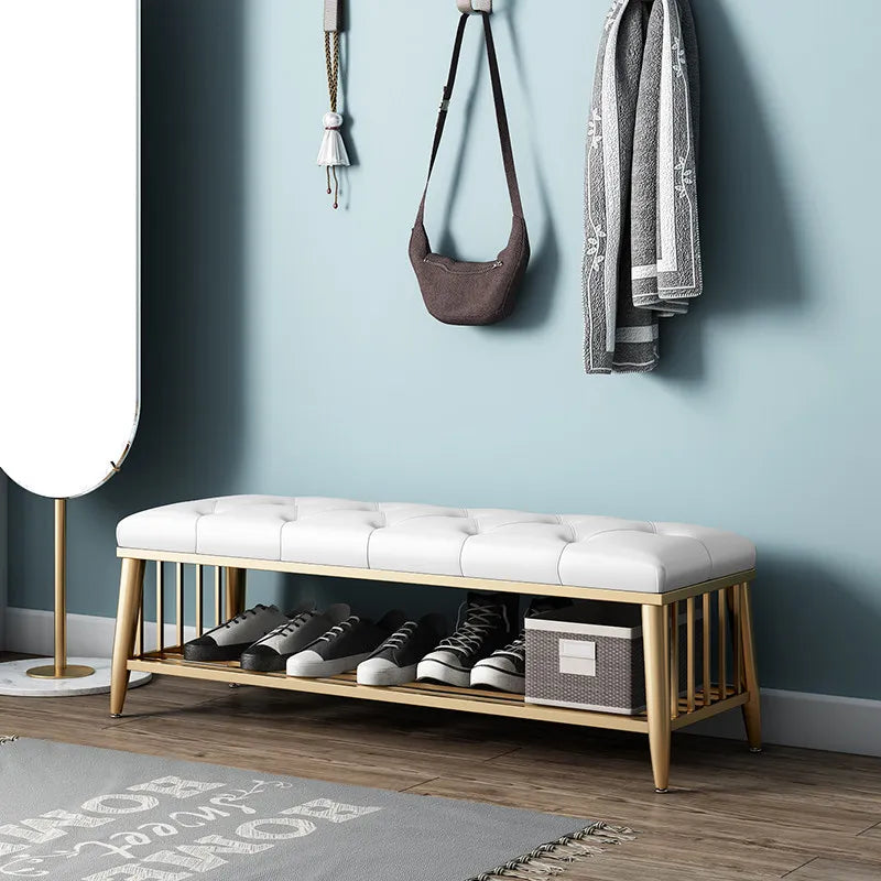 Modern Entryway Metal Shoe Cabinet Luxury Living Room Sofa Stool with Cushion Scandinavian Changing Stool Home Hall Furniture