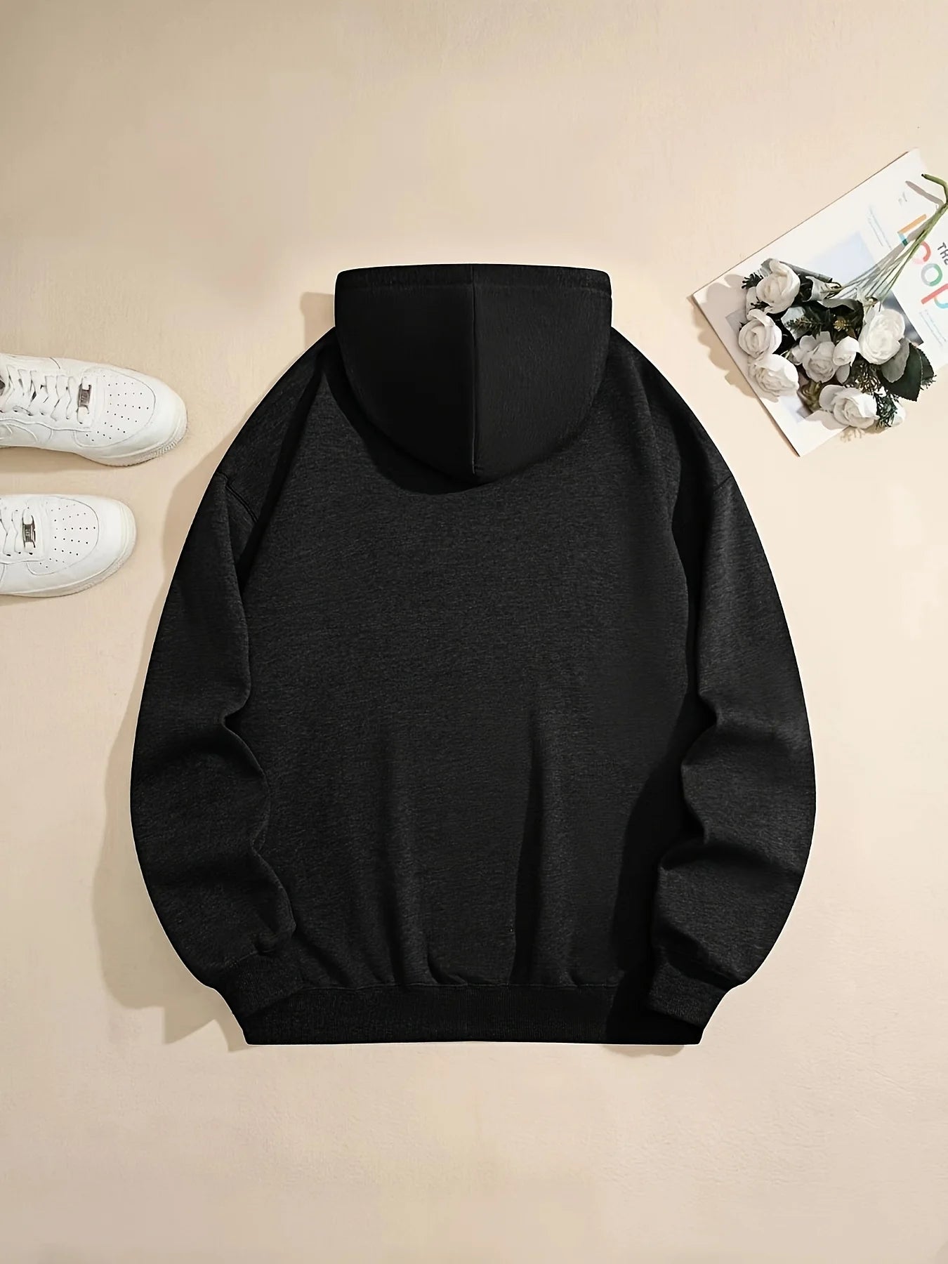 Knit Heavyweight Hoodie With Drawstrings — Black | KIMLUD