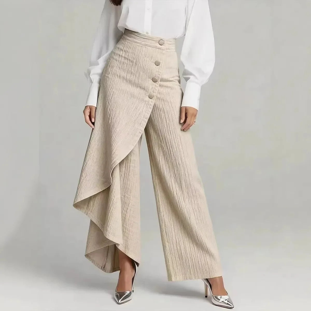 Y2K Pants Spring Summer Fashion Long Solid Color Casual Buckle Loose Wide Leg Pants Women Trousers Faux Denim