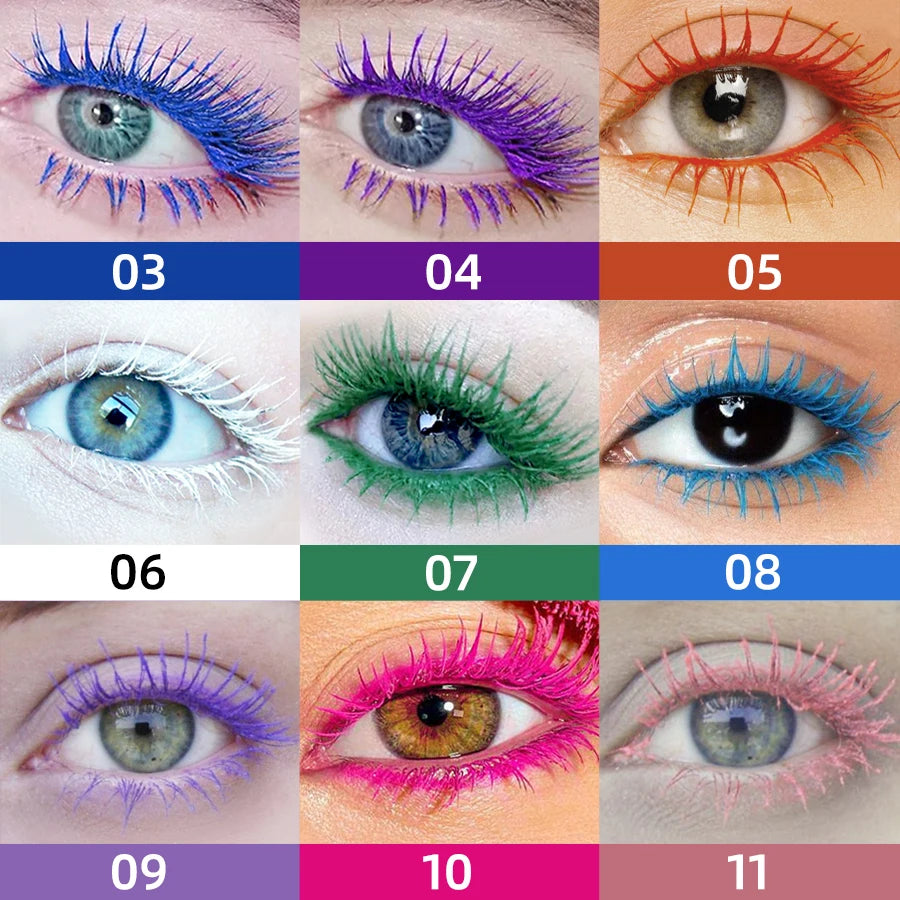 5D  Waterproof  Mascara Vibrant  9 Color-Lasting Curl Ink Formula -Eyeliner Extension  Blue Green Black Eye Makeup Cosmetic