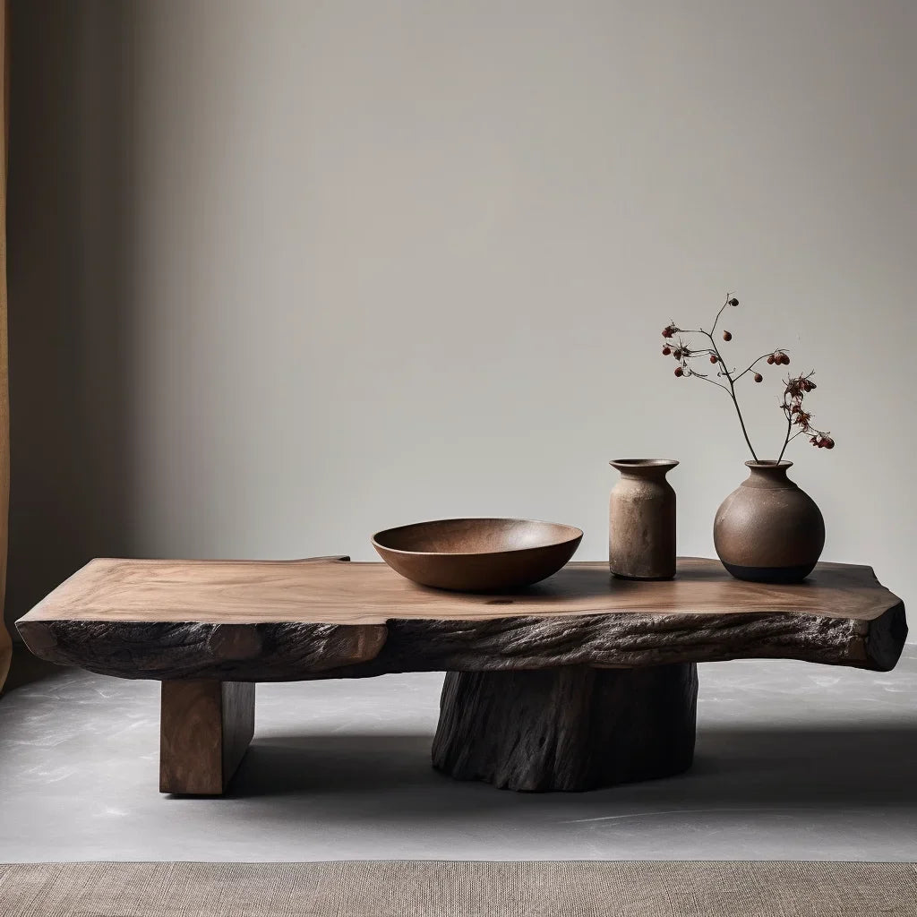 Wood Coffee Table Minimalist Modern Statement Piece For Living Rooms — Natural Wood Tone | KIMLUD