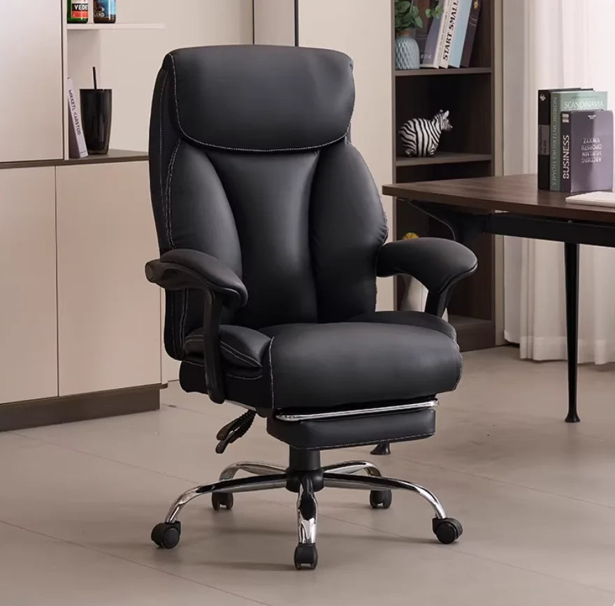 Leather Boss Chair Executive Swivel Office Chair With Height Adjustable Metal Frame — Black | KIMLUD