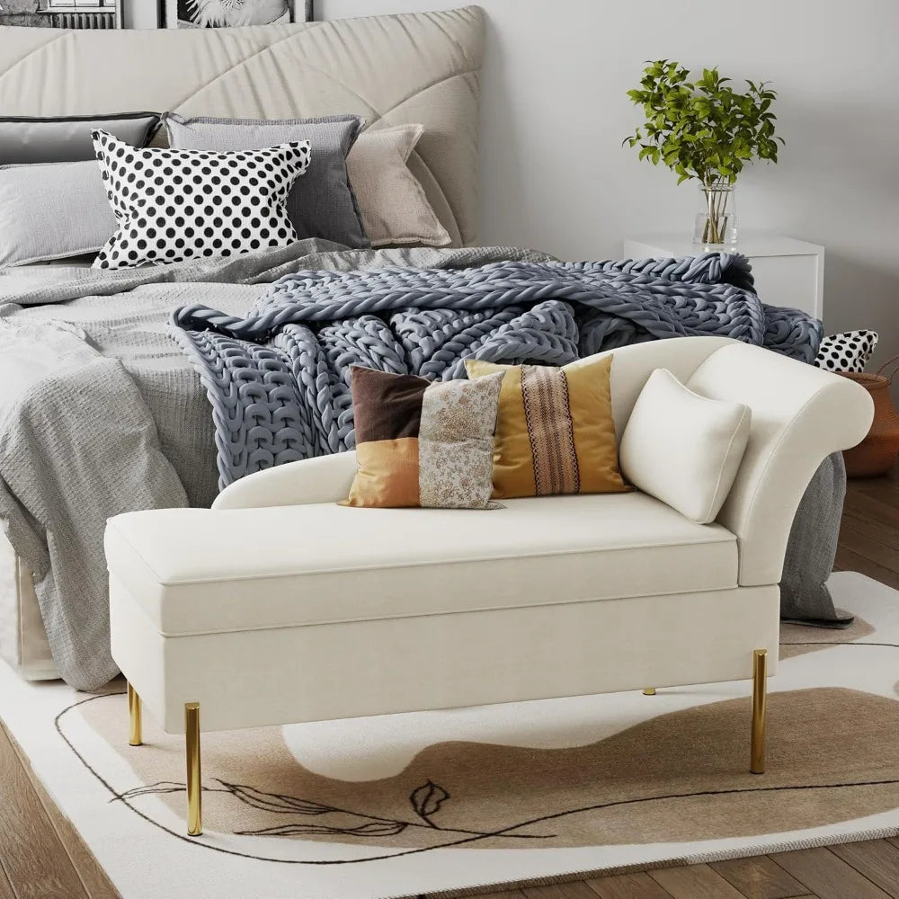 Velvet Chaise Lounge with Storage, Modern Upholstered Tufted Chaise Lounge Chair Indoor Sofa Recliner Couch for Bedroom Office