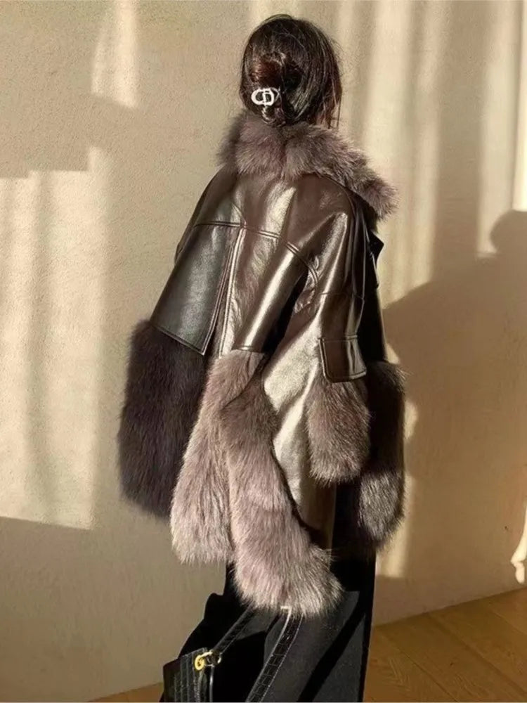Vintage Thick Fashion Warm Coat Fur Coat Women's 2023 Winter New Korean Fashion Imitation Fox Fur Padded Coat Street Outwears