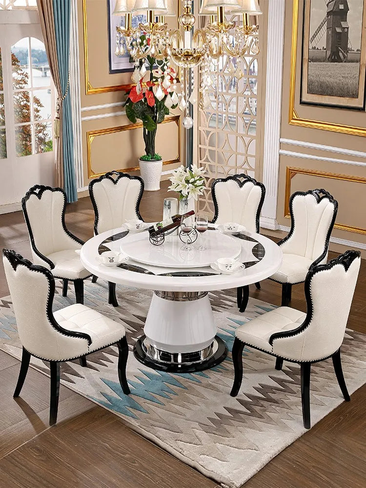 Marble Round Dining Table Eight Seater — White | KIMLUD