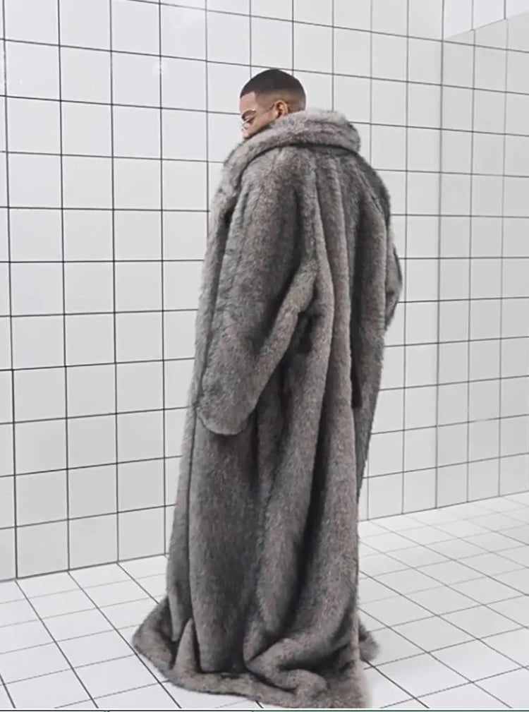 Men's Fur Coat – Fox Fur Lapels – Long Overcoat | KIMLUD