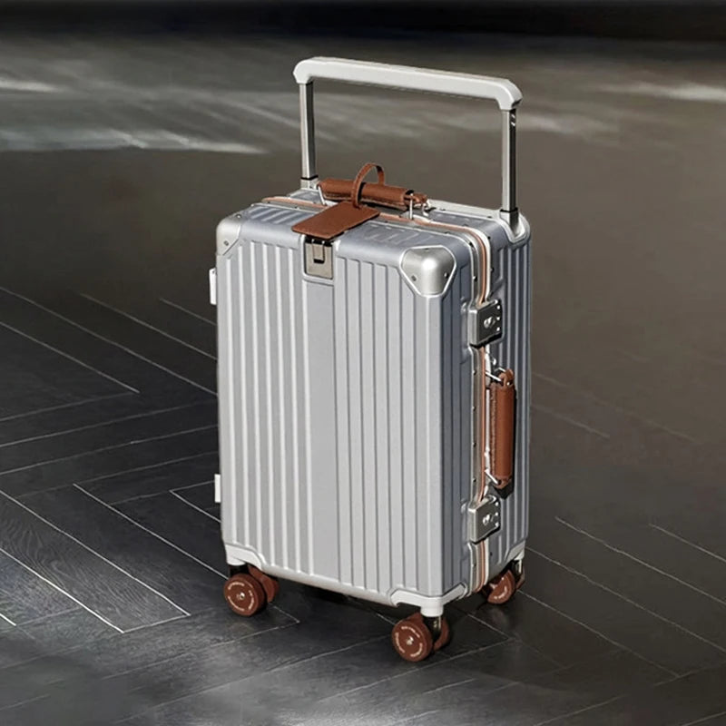 Wide-Handle Travel Suitcase With Cup Holder — Black | KIMLUD