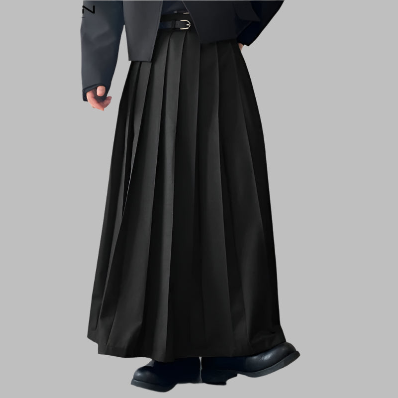 2024 Men Casual Skirts Solid Color Pleated Zipper Loose Trousers Personality Streetwear Leisure Fashion Men Skirts S-5XL INCERUN