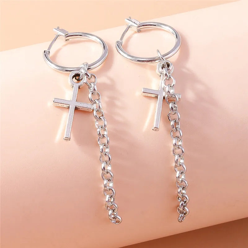 Silver-Tone Cross Earrings Zircon Crystal Dangle — Silver | KIMLUD