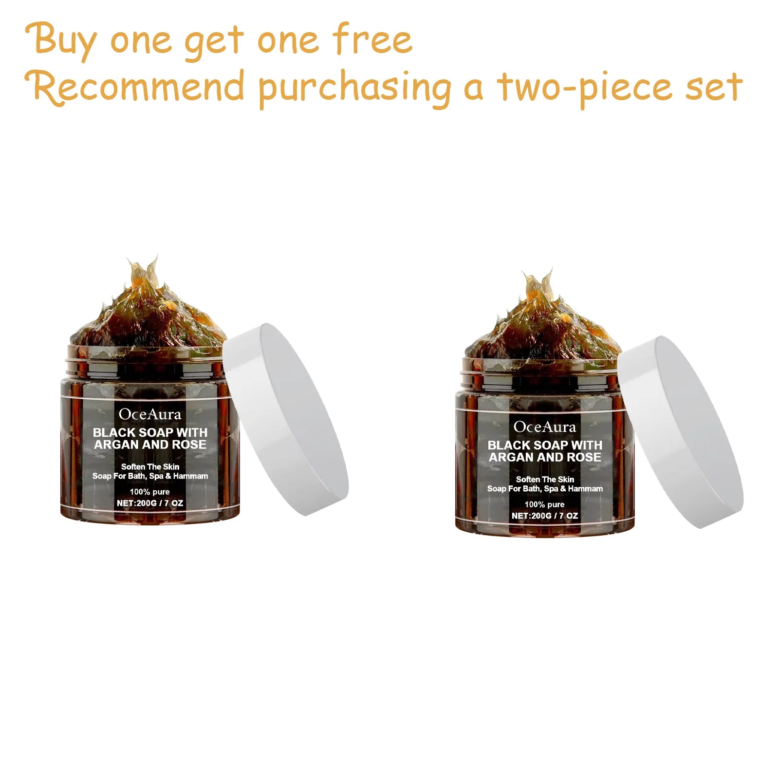 OCEAURA Black Soap With Argan And Rose lack Beldi Soap Ideal For Dead Skin Remover Body Scrub Purifying Deep Cleansing 200g/7 Oz