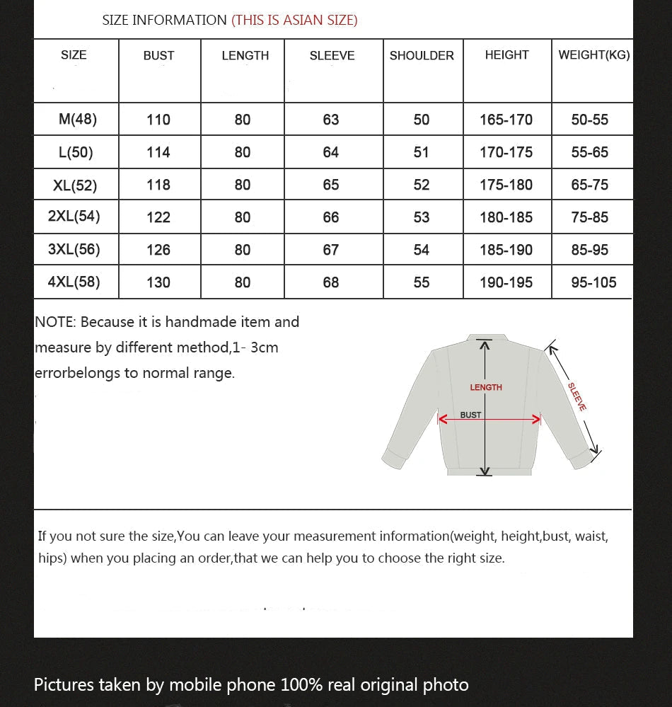 Instructions on size chart for a fur coat