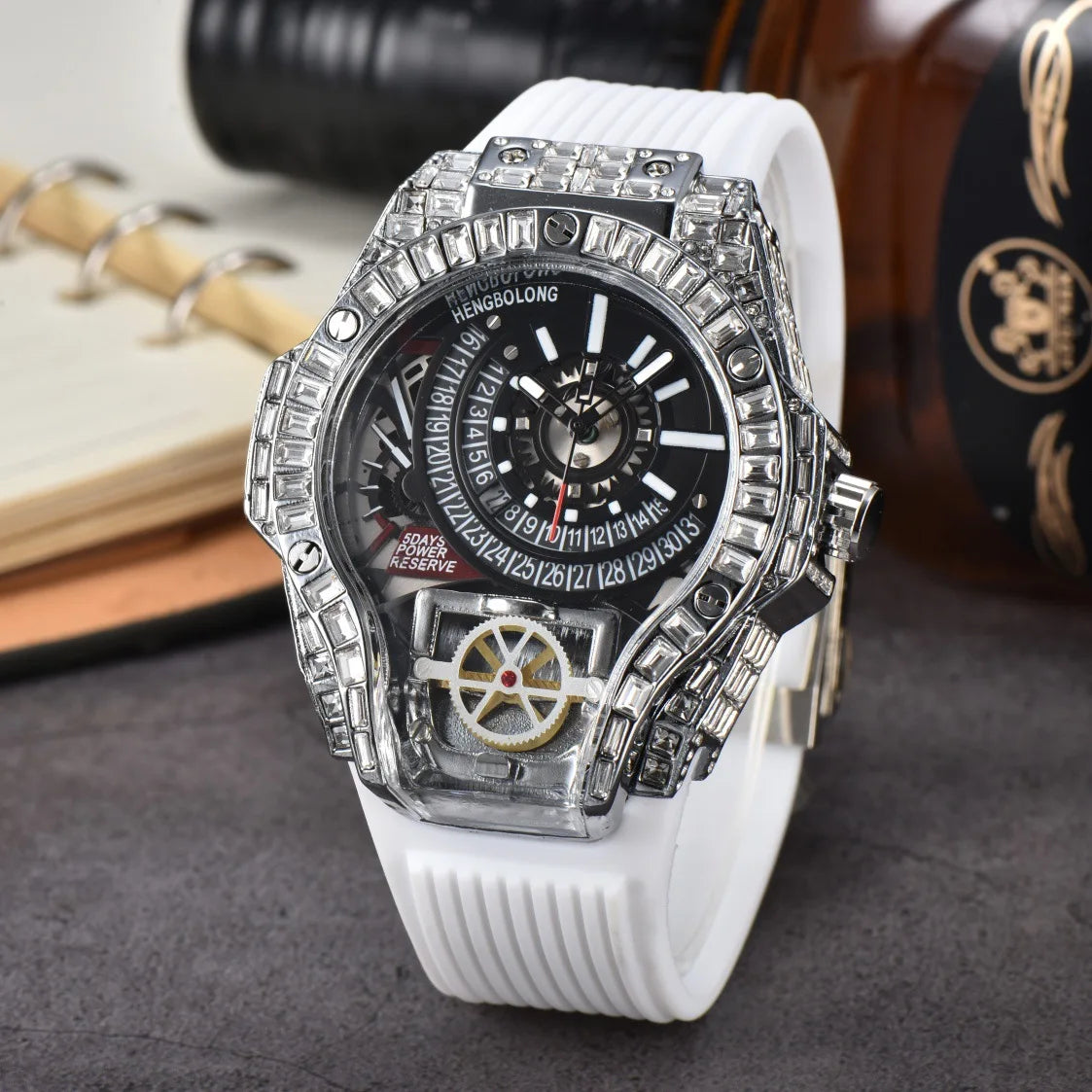 Luxury Diamond Case Mens Quartz Watches — Black | KIMLUD